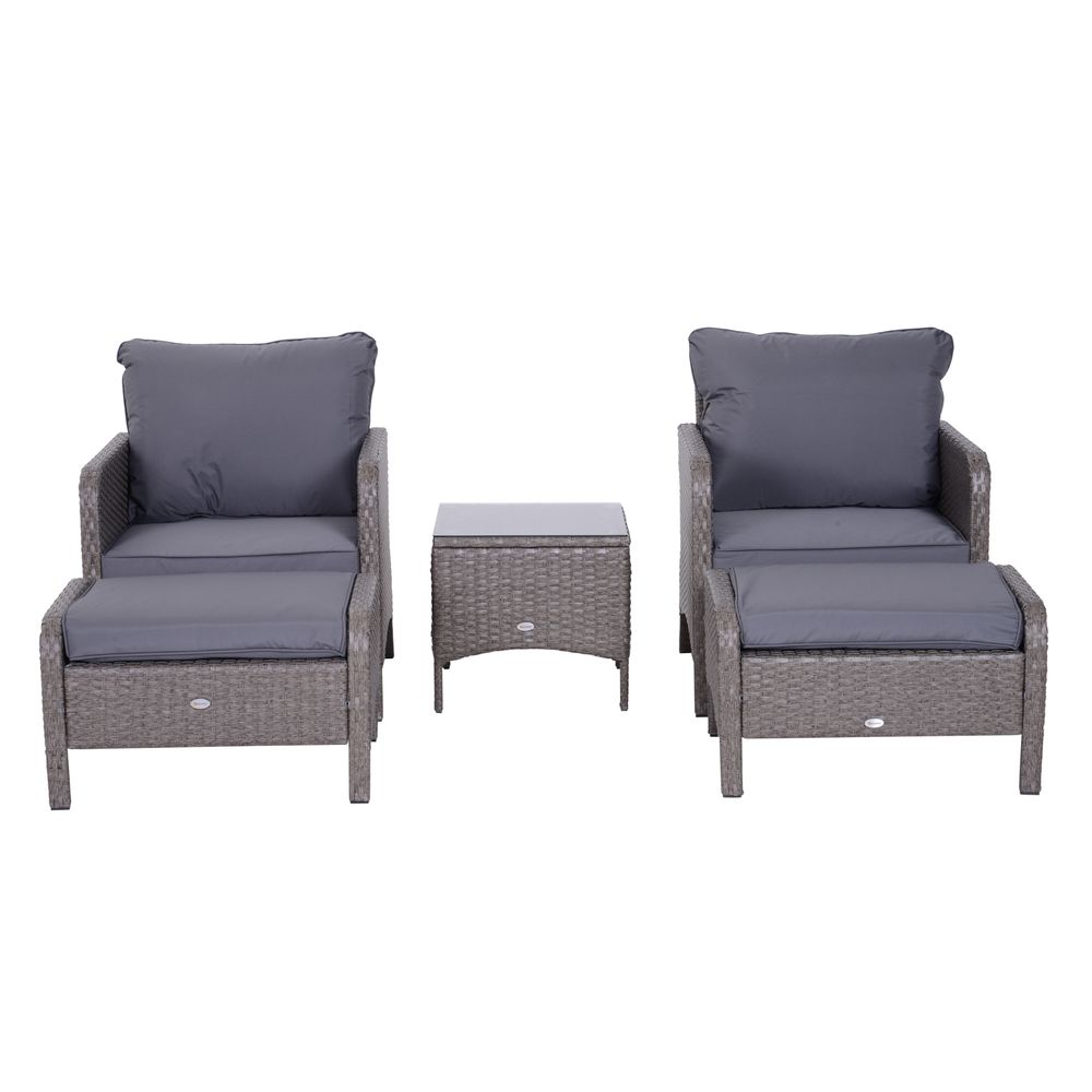 Premium Rattan Furniture Set - 5 Pcs, Steel Frame, Grey