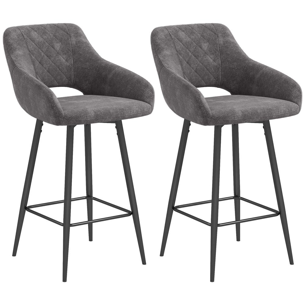 HOMCOM Bar Stools Set of 2, Velvet-Touch Fabric Counter Height Bar Chairs Pink
