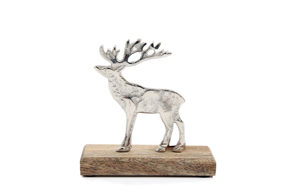 Stunning Silver Reindeer on Wood Base - High-Quality Christmas Decoration - Limited Stock!