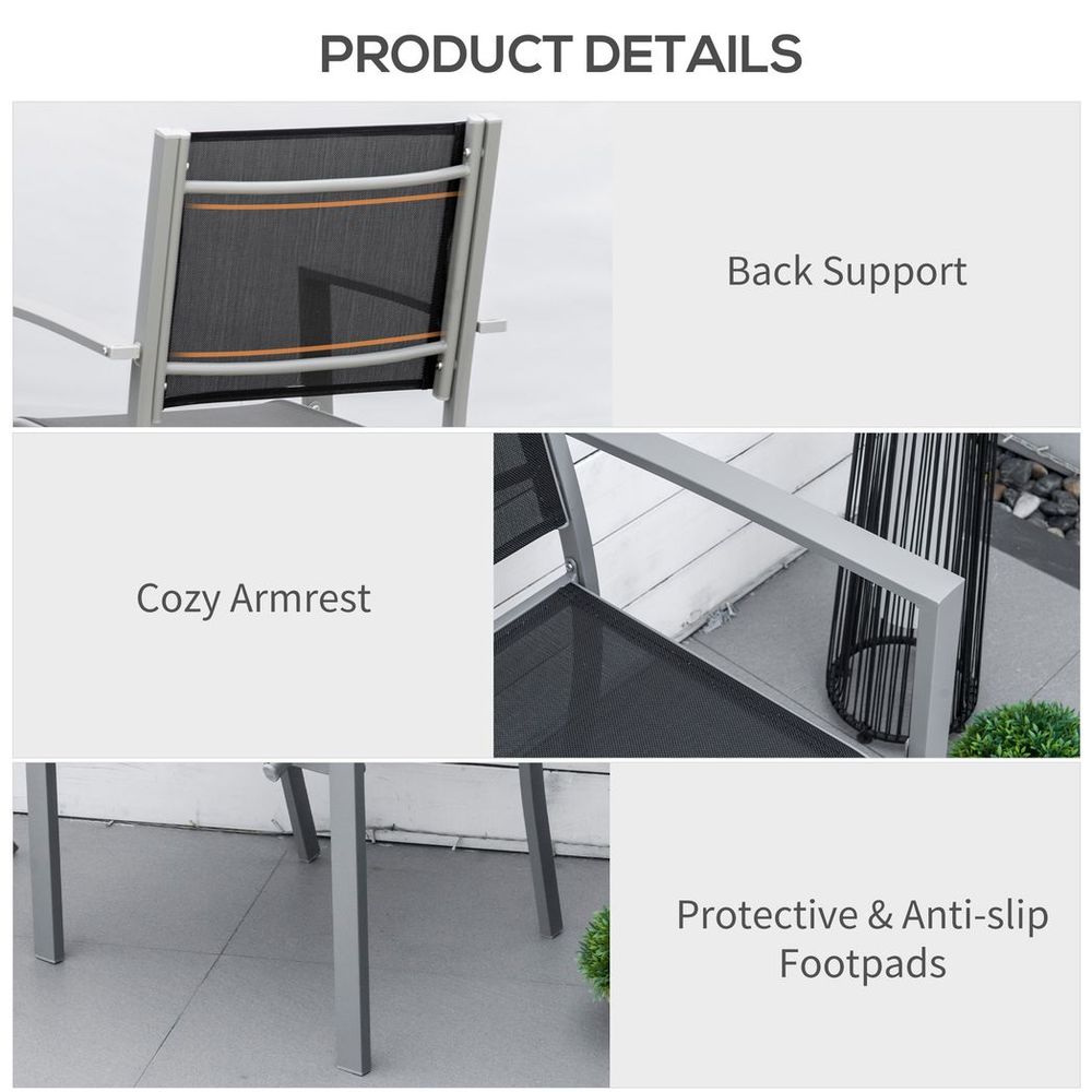 Outdoor Mesh Seat Bistro Chairs | Set of 2 Grey Chairs | Patio Dining Chair | High Quality Design | Sturdy Steel Frame