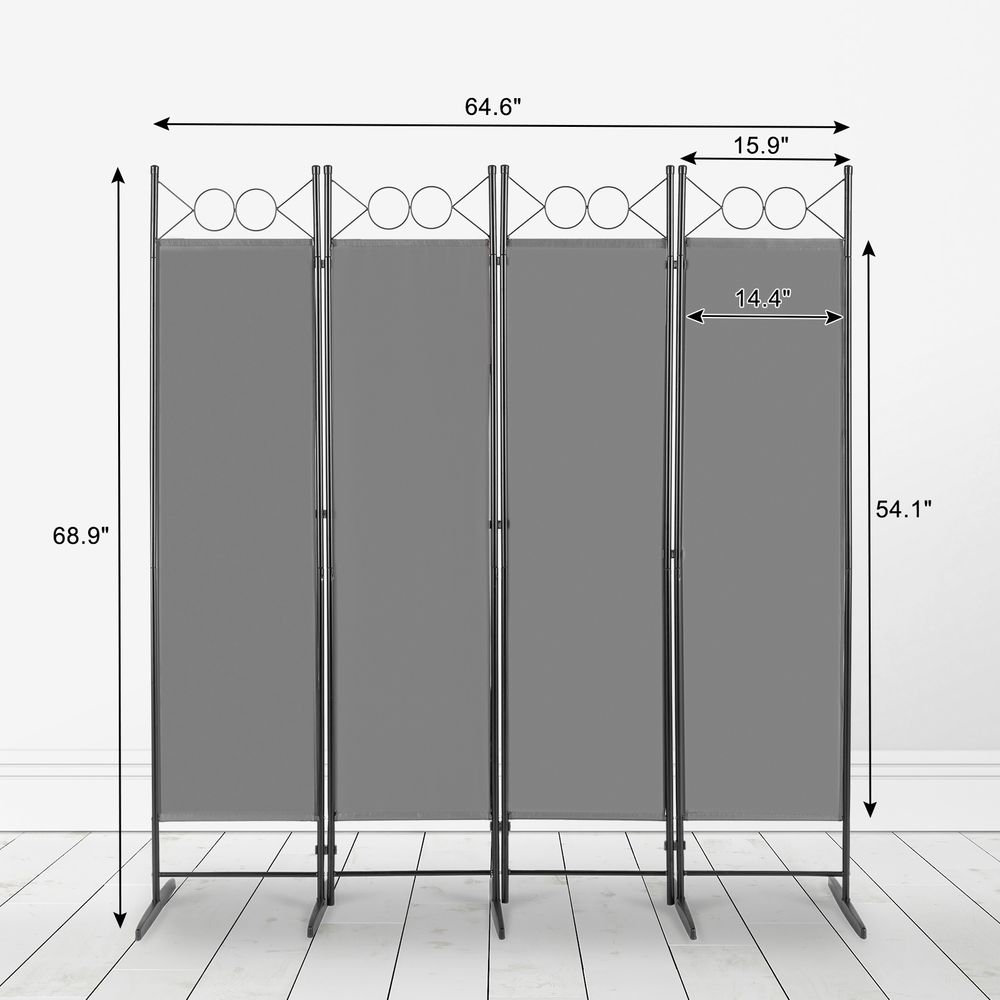 5.74FT 4-Fold Top With Shape 130g Polyester Cloth Plastic Feet Carbon Steel Frame Foldable Screen Gray