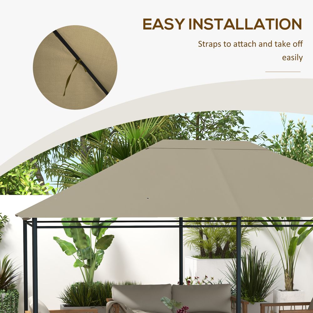 Outsunny 3x4m Gazebo Canopy - UV-Resistant, Khaki - High Quality Replacement Roof Cover