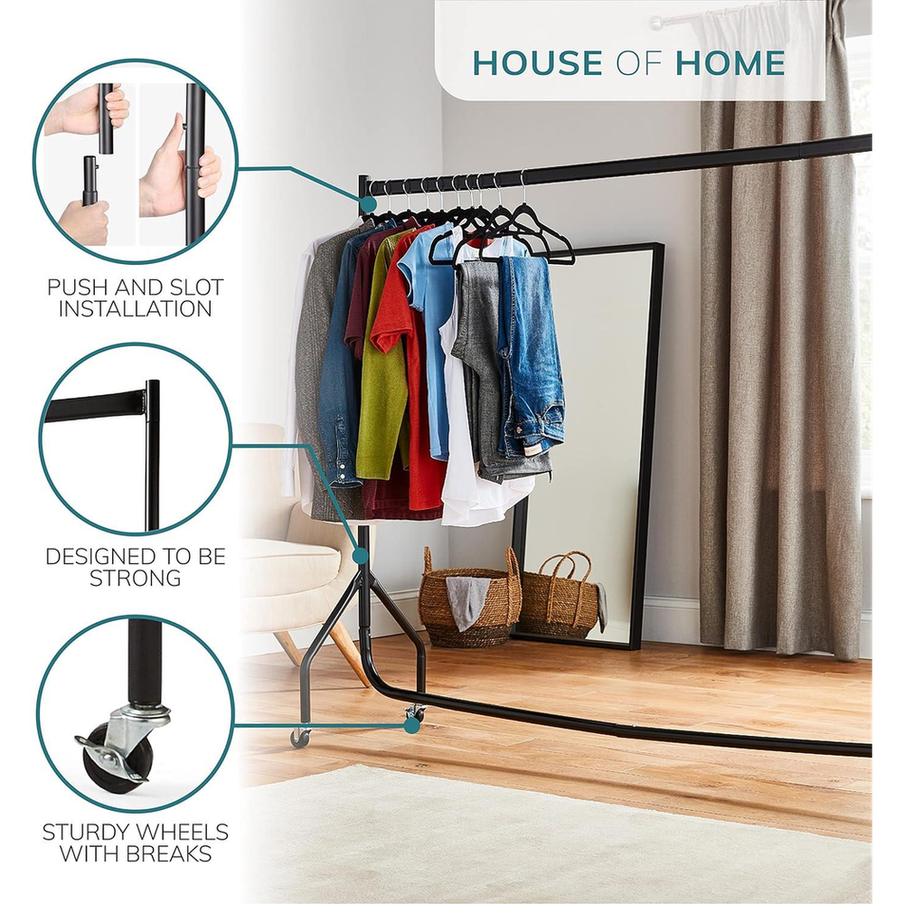 Premium 5FT Black Clothes Rail: Sturdy, Easy to Assemble & Extra Hanging Space