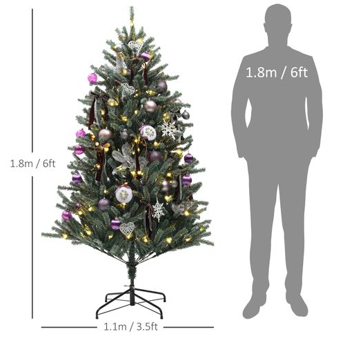 HOMCOM 5ft Artificial Prelit Christmas Tree w/ LED Lights, Purple Ornaments