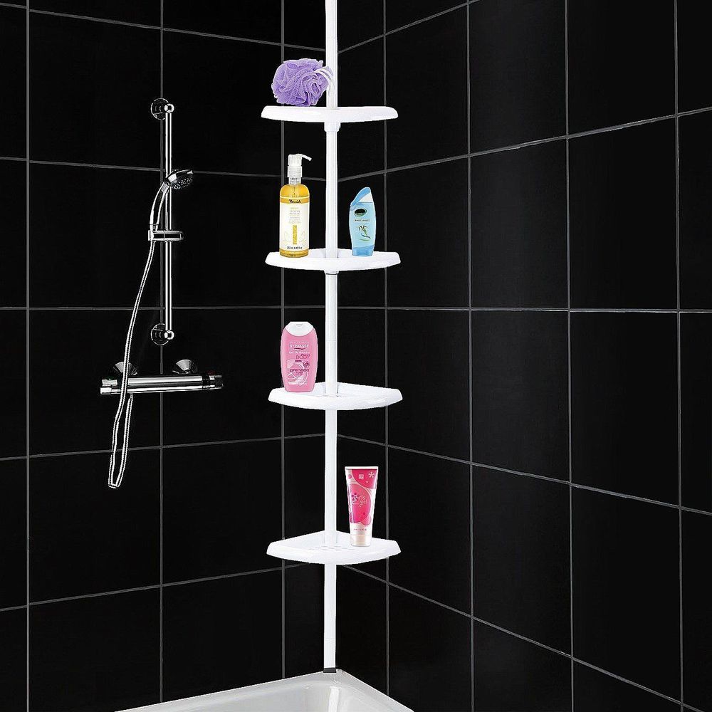 Premium 4 Tier Shower Caddy | Adjustable Telescopic Corner Shelf | Space-saving Organizer for Toiletries | Rust-Free | Easy Installation