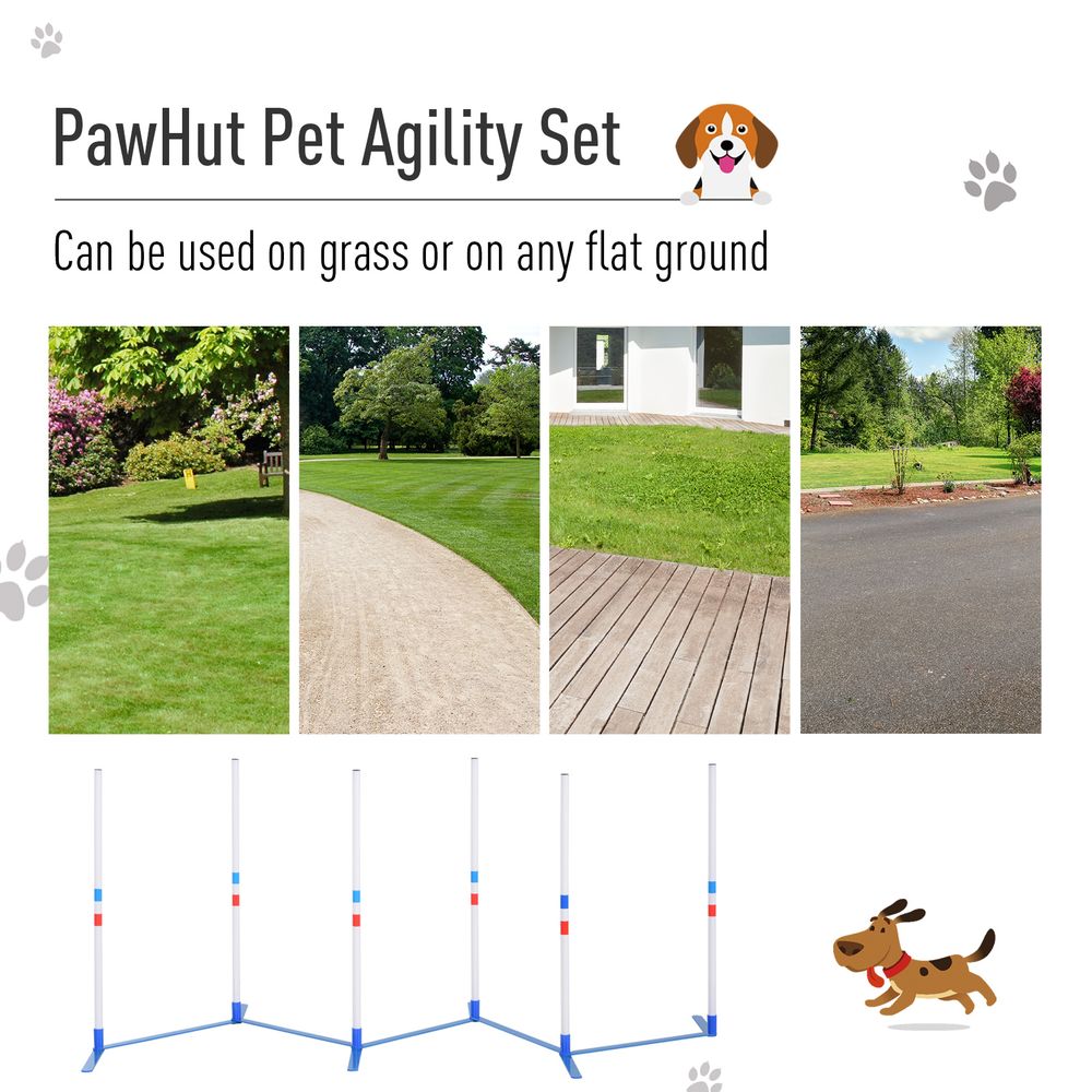 PawHut Adjustable Dog Agility Training Obstacle Course Set with Weaves Poles Storage Bag for Pet Dogs Outdoor Games Exercise