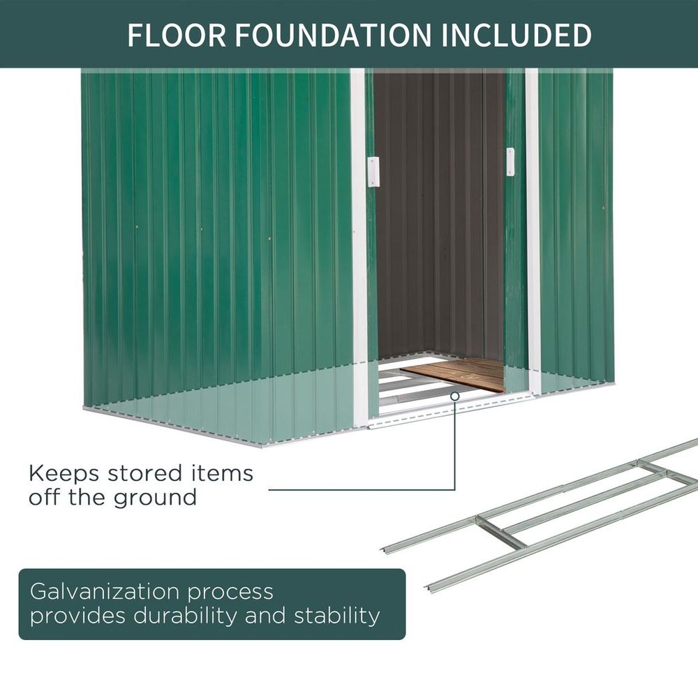 Outsunny Garden Shed Storage Unit - Locking Door, Floor, Vent - Green