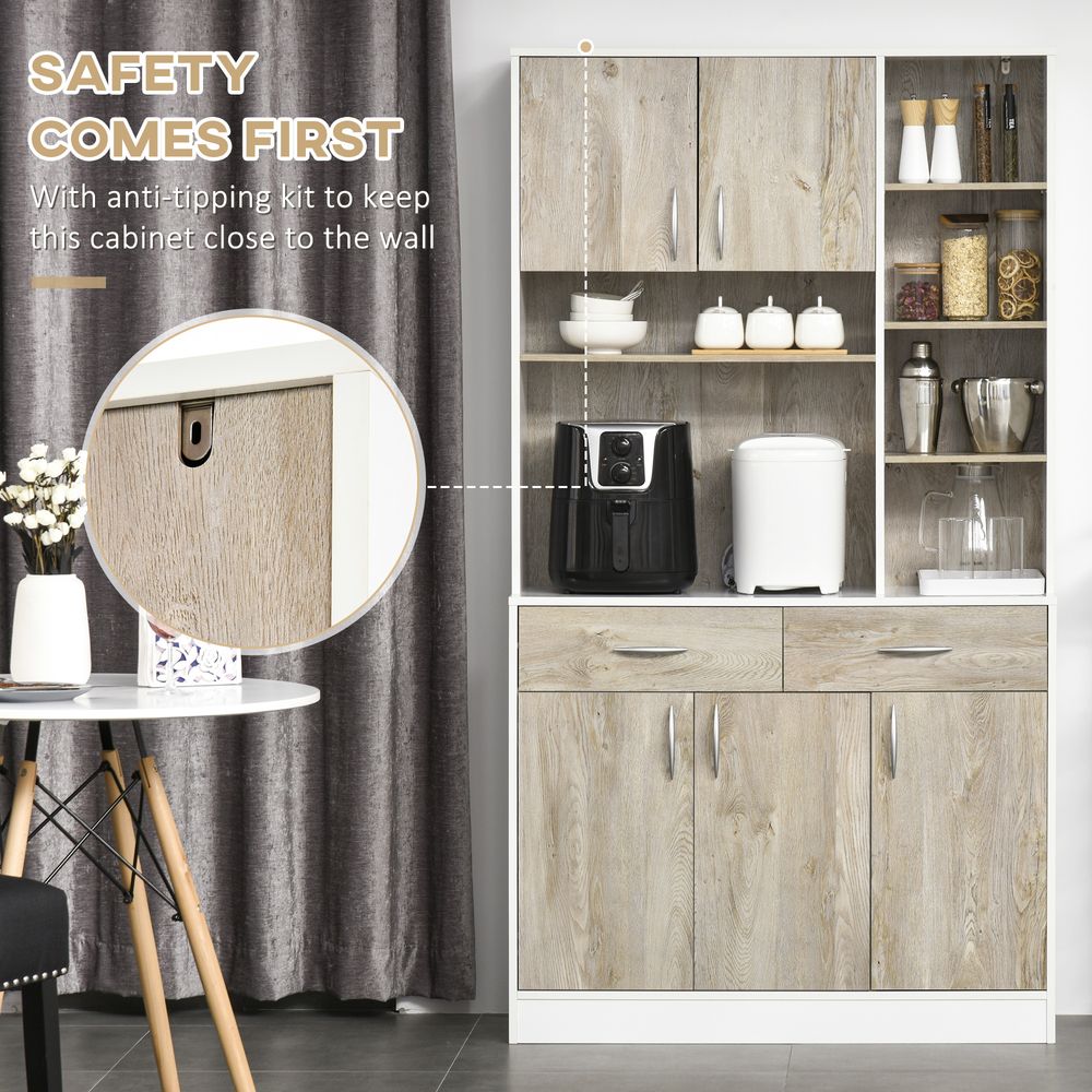 Luxurious and Versatile Kitchen Pantry Cabinet: 100x39x180cm, 6 Open Compartments, 2 Drawers, 3 Cabinets