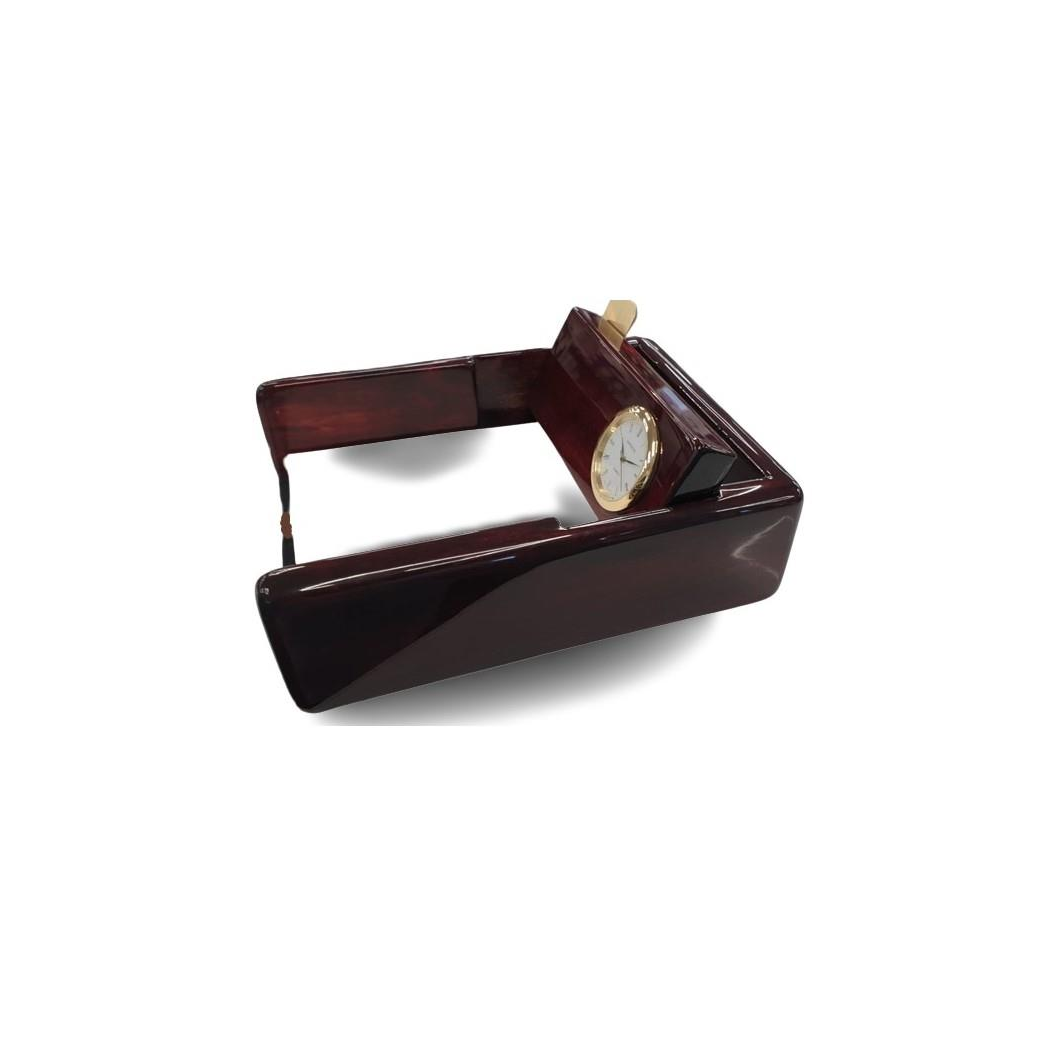 Miniature Clock With Brown Notepad Holder Solid wood IMP201 - CLEARANCE NEEDS RE-BATTERY
