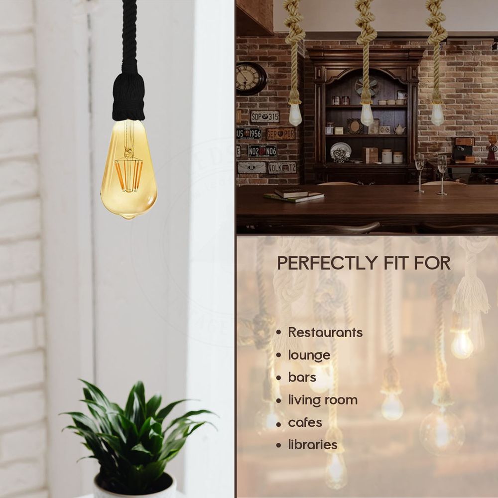 Vintage Pendant Light | 1m Hemp Rope Hanging Lamp | Metal E27 Ceiling Lamp