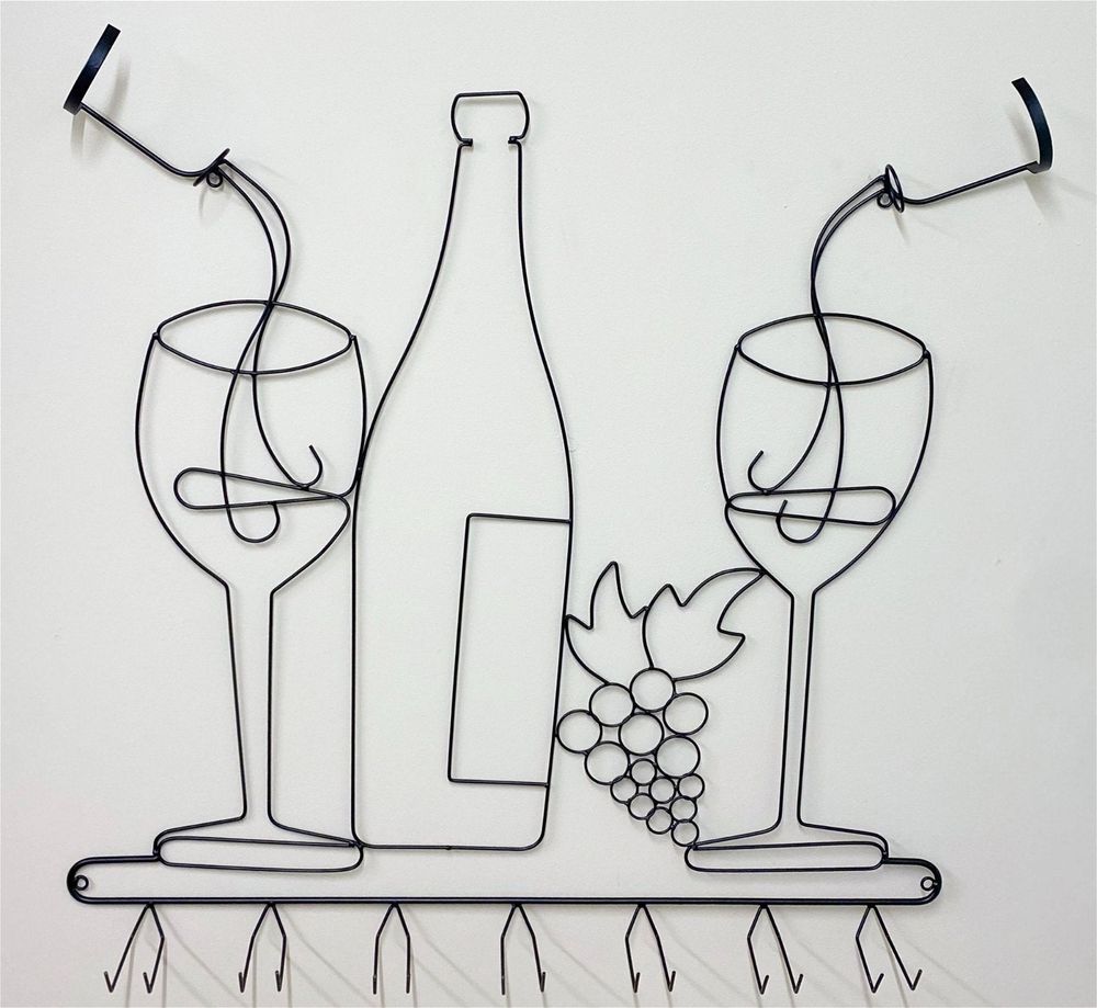 Organize your wine collection with this sleek black wire wine holder. Holds 2 bottles and 7 glasses.