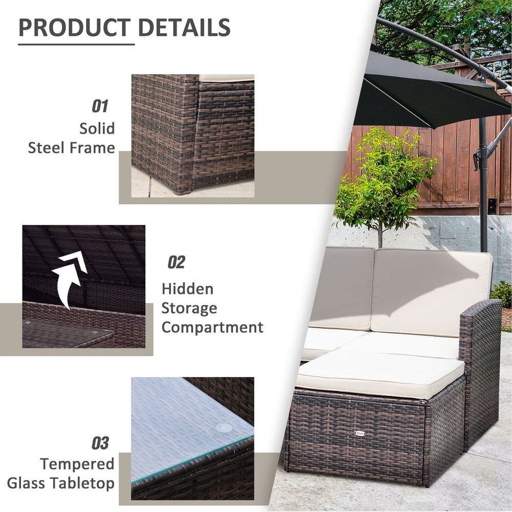 Premium 3PC Outdoor Patio Furniture Set | Wicker Rattan | 3-Seater Sofa | Top Quality | Brown
