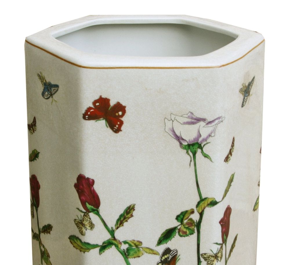 Ceramic Hexagonal Umbrella Stand - Butterfly Design - High Quality