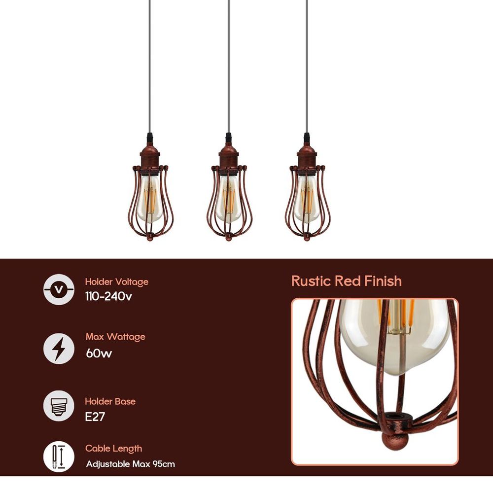 Vintage Red Rustic Pendant Light - Industrial Style Metal Ballon Cage Lamp - High Quality E27 Fitting - Perfect for Any Room