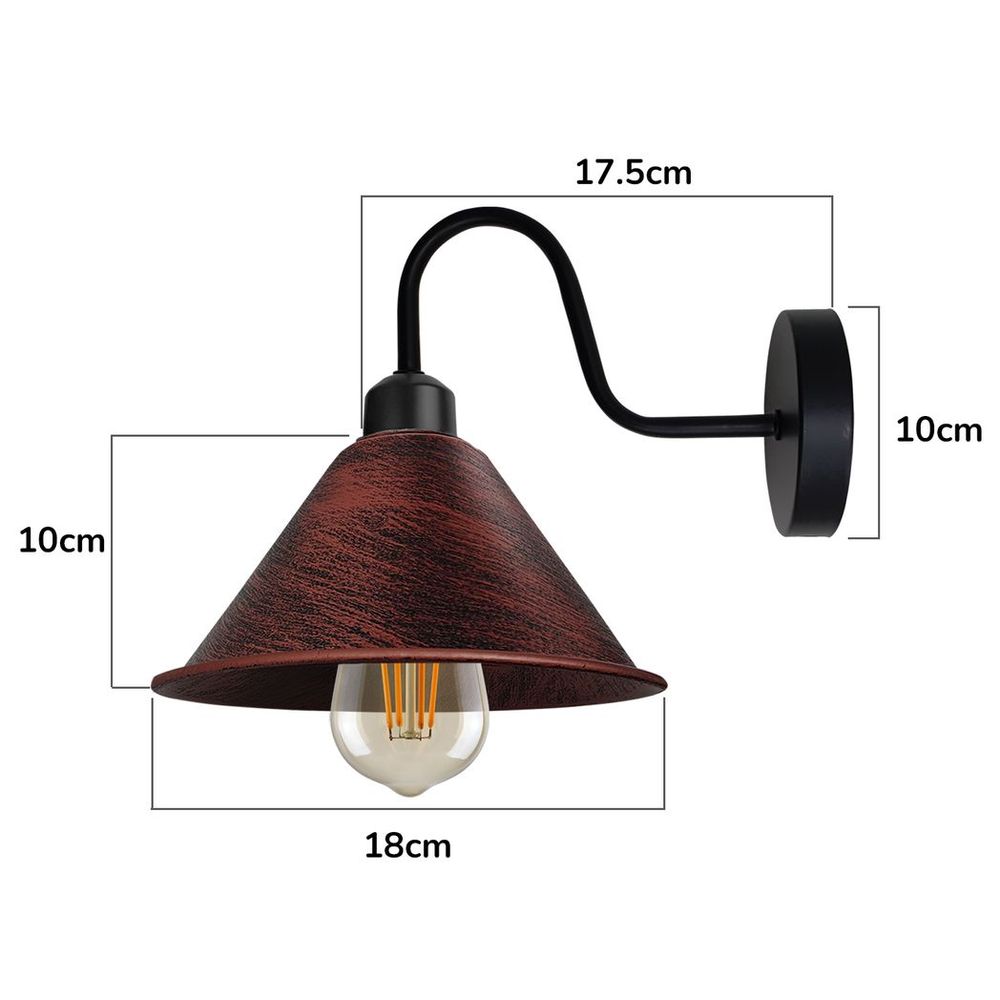 Rustic Red Vintage Wall Light Fixture Black Wall Sconce E27 Base Socket Screw Wall Mounted Swan Neck Cone Shape Shade