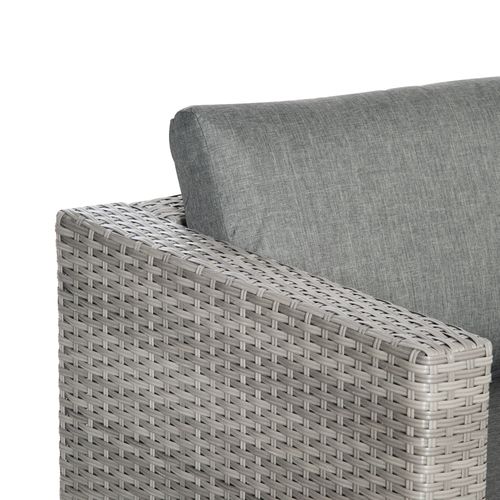 3 Pc PE Rattan Corner Sofa Set, w/ Tempered Glass Table-top & Soft Cushion Grey