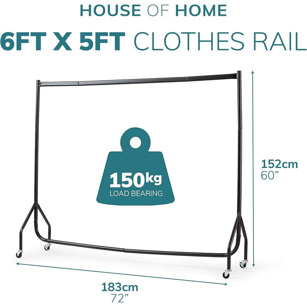 Extra Heavy Duty 6ft Long x 5ft Tall Clothes Rail In Black