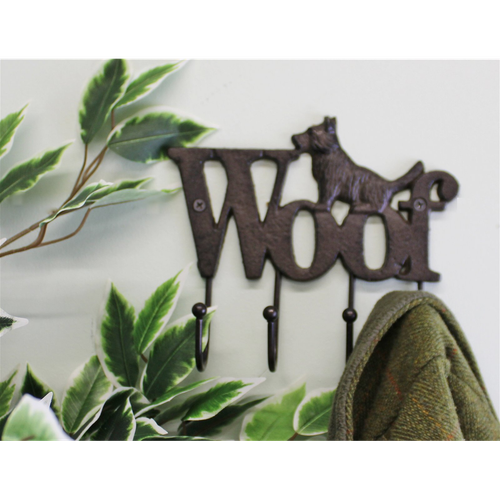 Rustic Cast Iron Wall Hooks, Dog Design With 4 Hooks