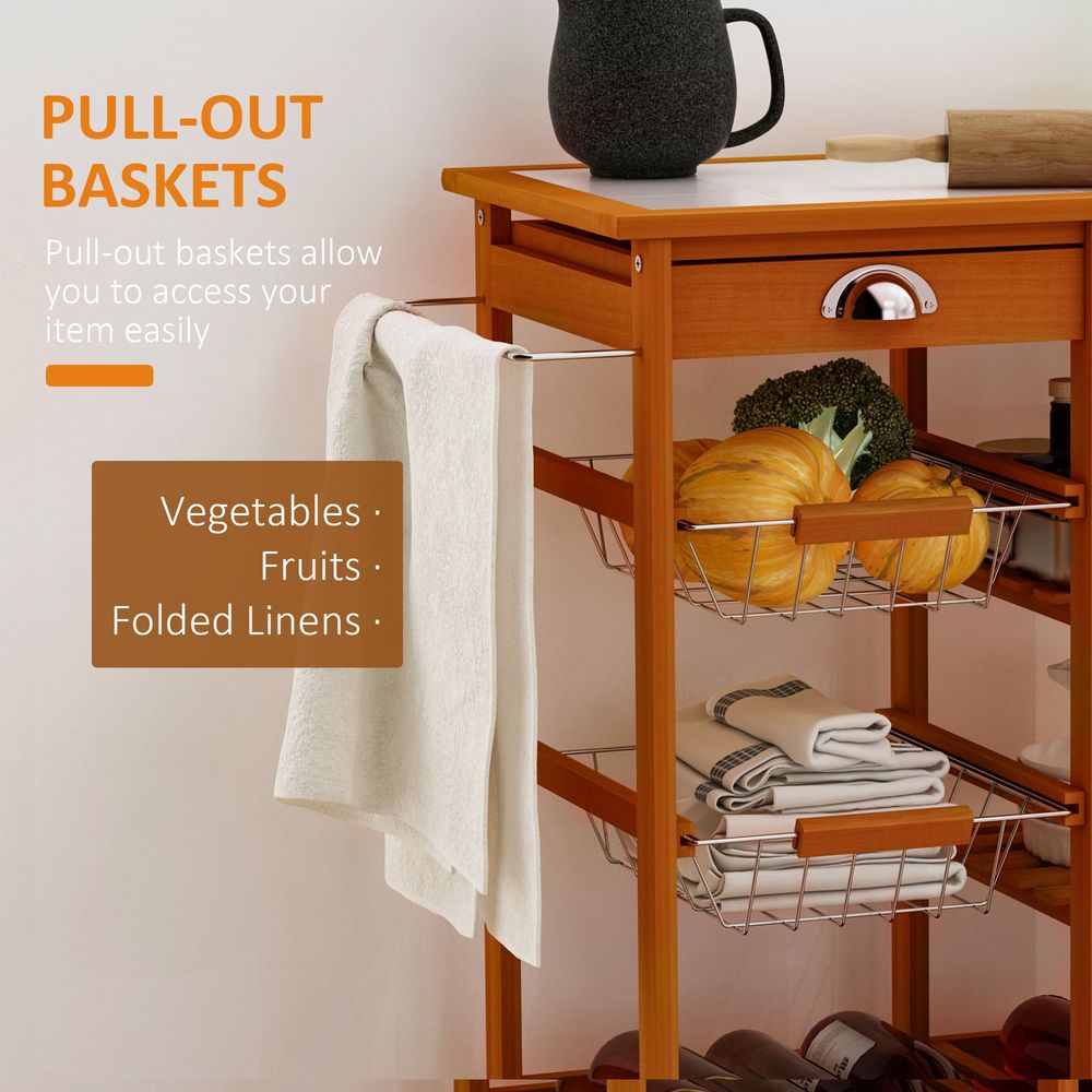 Premium Quality Wooden Kitchen Trolley with Wine Rack - Stylish, Compact, and Functional Design