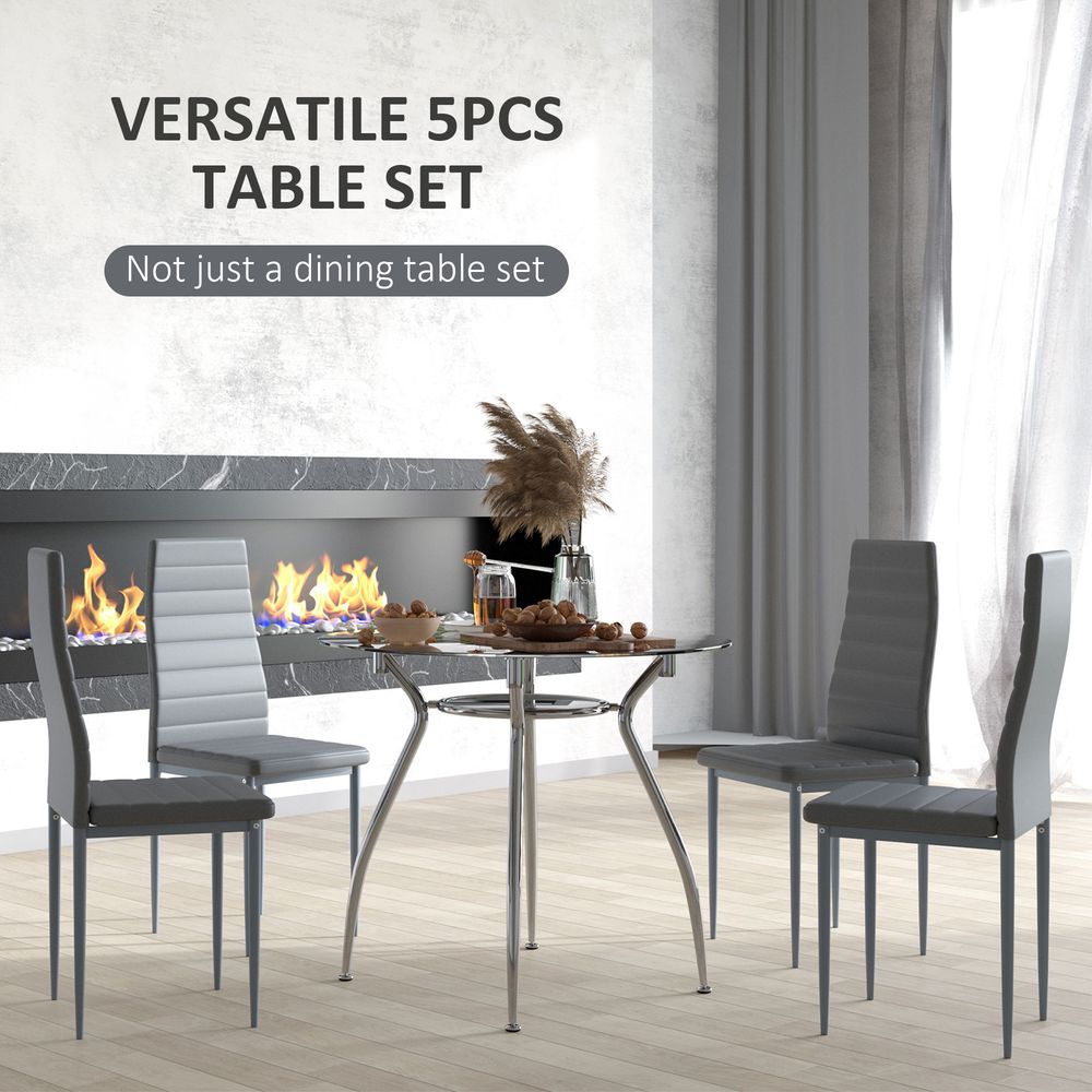 HOMCOM Round Dining Set: Table for 4, Chairs with Cushion. Stylish & Durable. Steel Frame. High Quality.