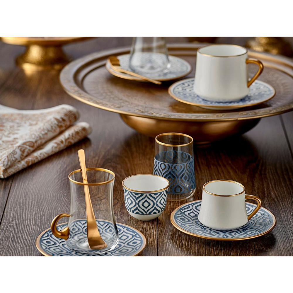 Sufi HD Coffee Cup and Saucer Ikat - Anthracite Mat Gold - 90 cc
