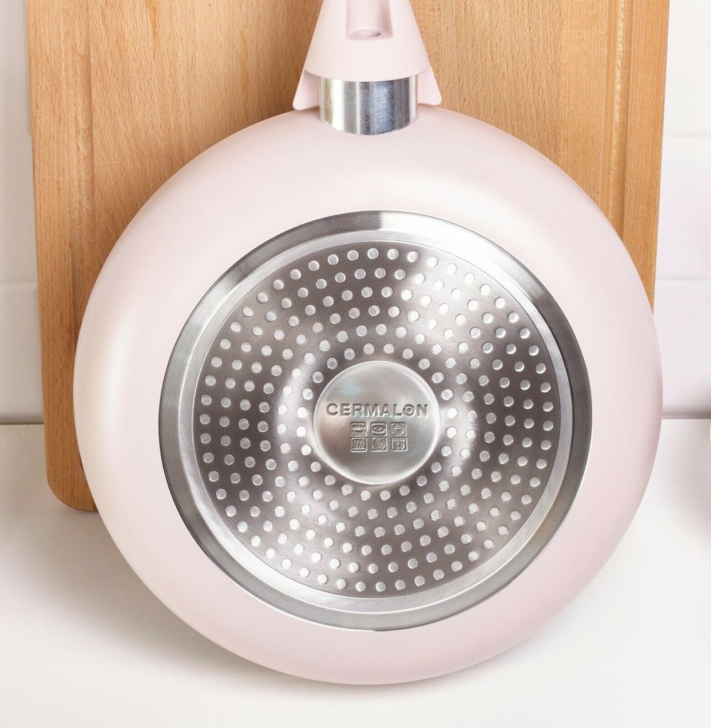 Cermalon 5-Piece Blush Pink Ceramic Non-Stick Pan Set - High-Quality, Trendy Cookware for All Hob Types