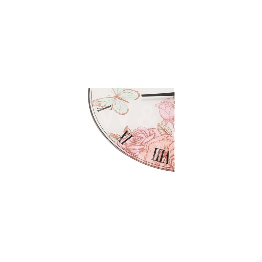 Hometime Glass Wall Clock 30cm Floral with Butterfly Design
