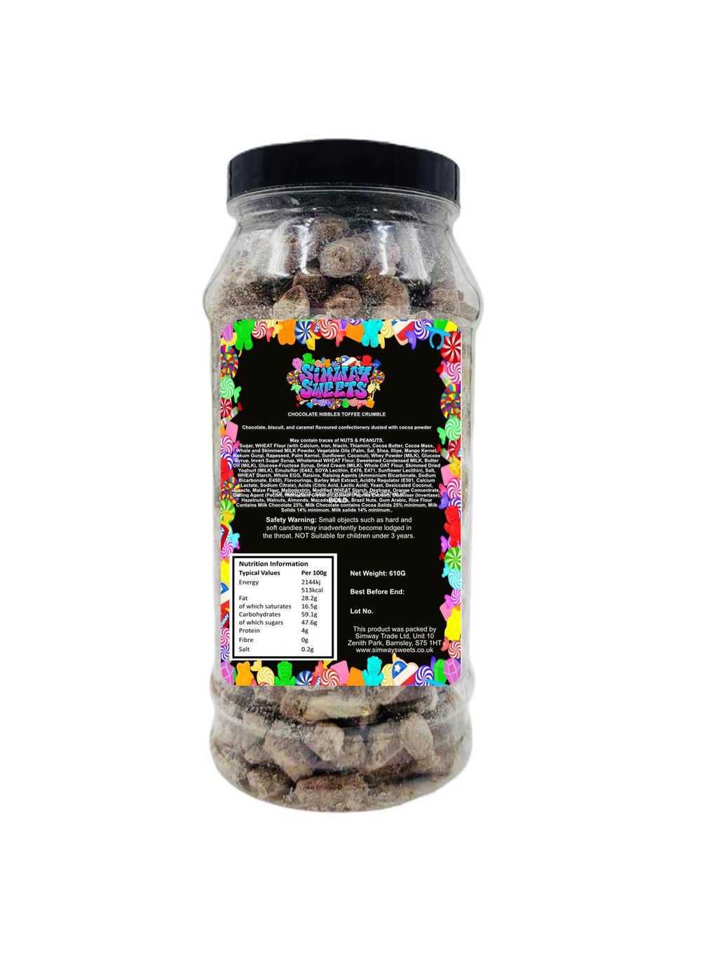 Delicious Toffee Crumble Flavour Choc Nibbles - Retro Sweets. Perfect Gift in a Jar!