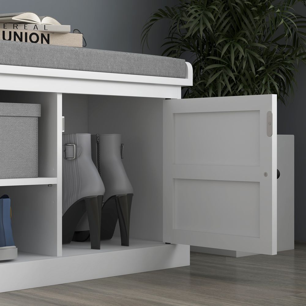 HOMCOM Shoe Storage Bench with Cushion 2 Cabinets for Entryway Hallway White