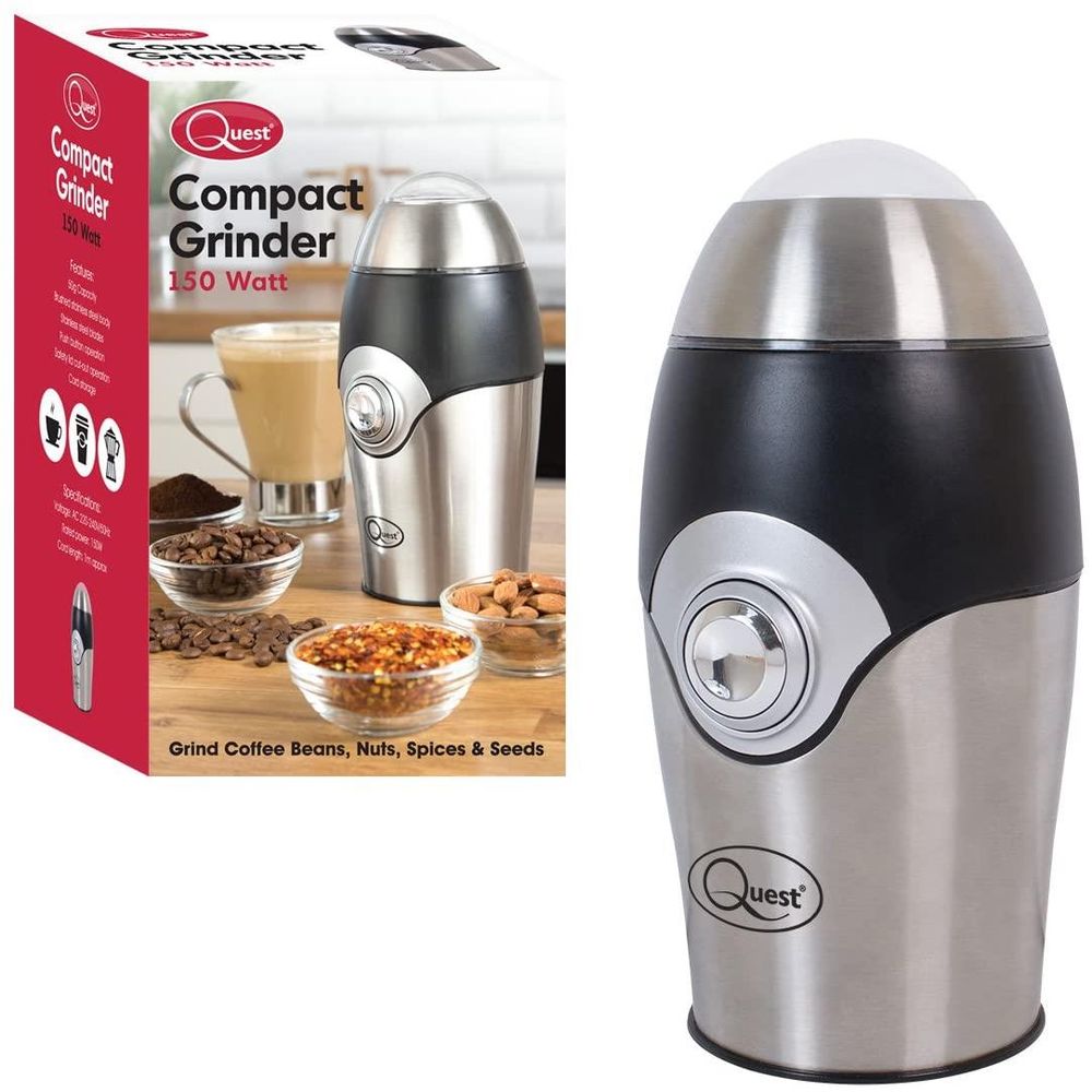 Quest Compact Grinder - Versatile One Touch Electric Grinder, Stainless Steel Blades, 50g Capacity, Viewing Window