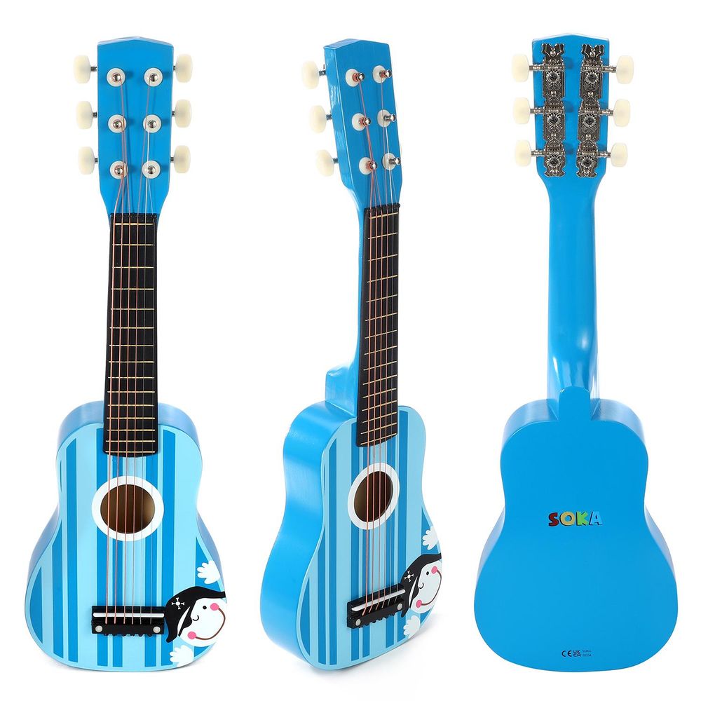 Authentic SOKA Wooden Stripe Blue Pirate Guitar | High-Quality Childrens Musical Instrument