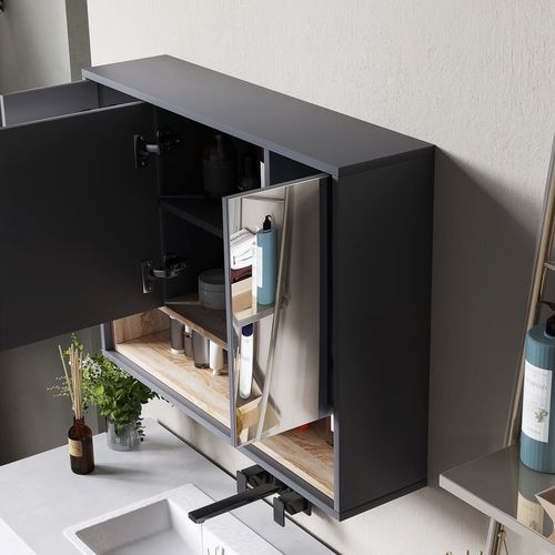 HOMCOM Bathroom Cabinet Wall Mounted Mirror Storage with Shelves Grey