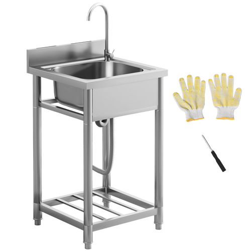 HOMCOM Stainless Steel Utility Sink with Cold and Hot Water Pipe