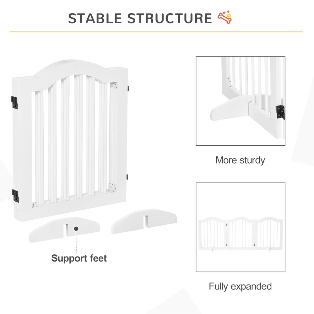 PawHut Freestanding Pet Gate Safety Barrier 3 Pannel w/ Support Feet White