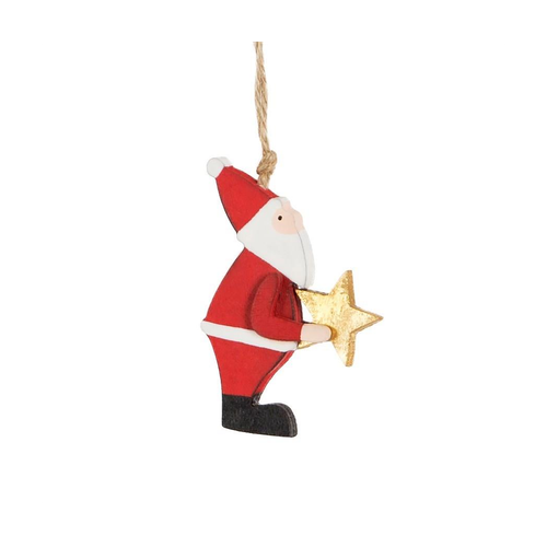 Santa Holding Star Wooden Hanging Decoration