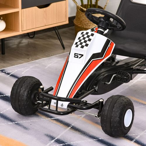 HOMCOM Kids Children Pedal Go Kart Manual Ride On Car w/Brake Gears Steering Wheel Adjustable Seat 4 Smooth Wheels Racing-Style White 104 x 66 x 57 cm