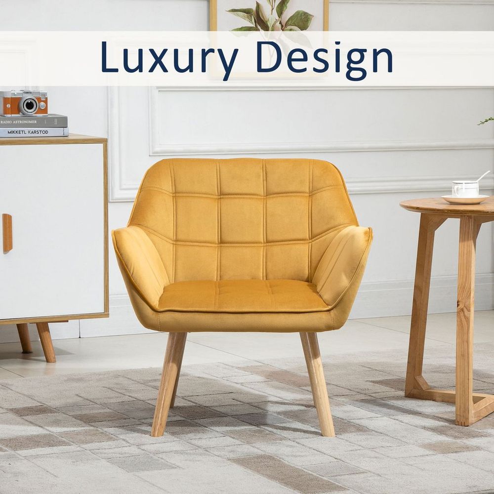 Luxe Velvet-Feel Accent Chair: Wide Arms, Slanted Back, Yellow