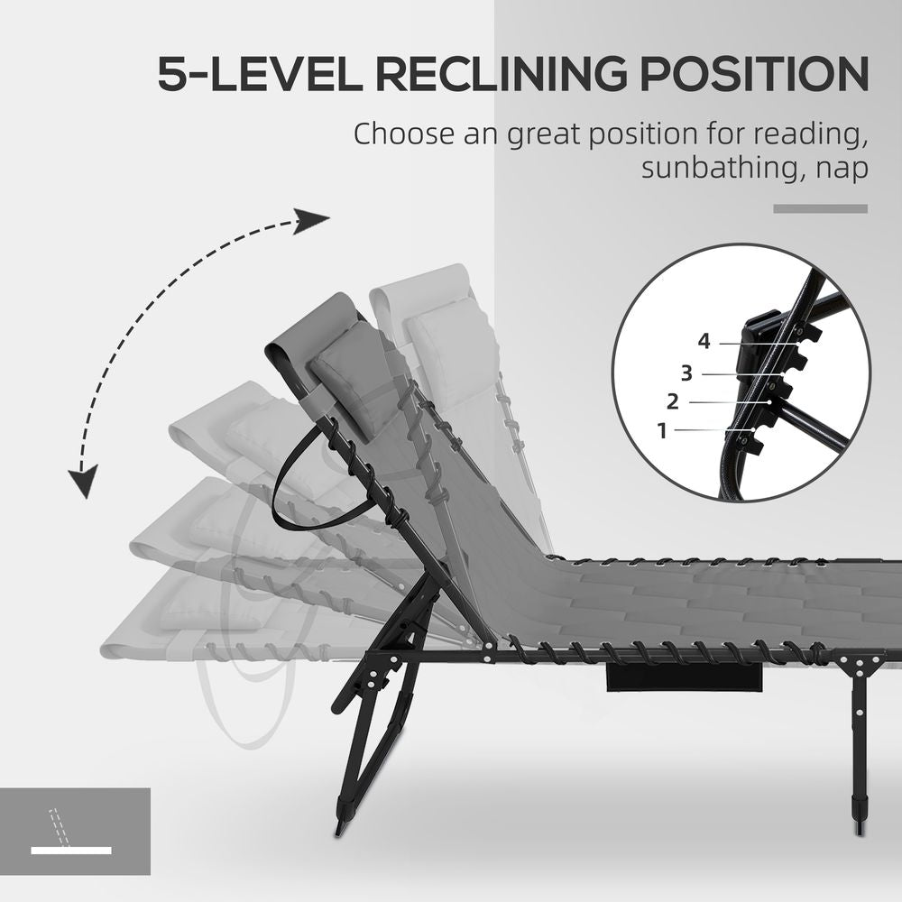 Premium Foldable Sun Lounger Set - 2 Pieces, Padded Seat, Grey - Shop Now!