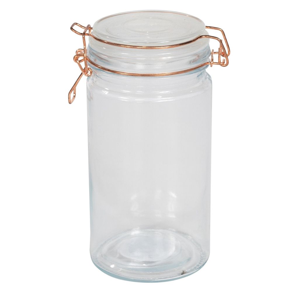 Stylish Glass Storage Jar w/ Copper Clip 20cm: Perfect for Pantry & Kitchen Storage!