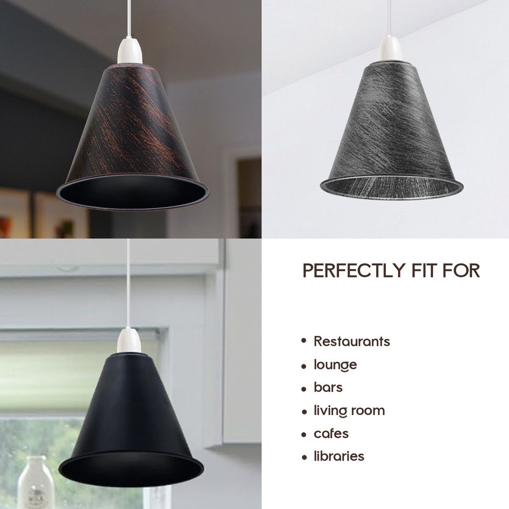 Vintage Retro Metal Cone Shade - Pack of 2 - 18cm Diameter - Easy Fit - High Quality