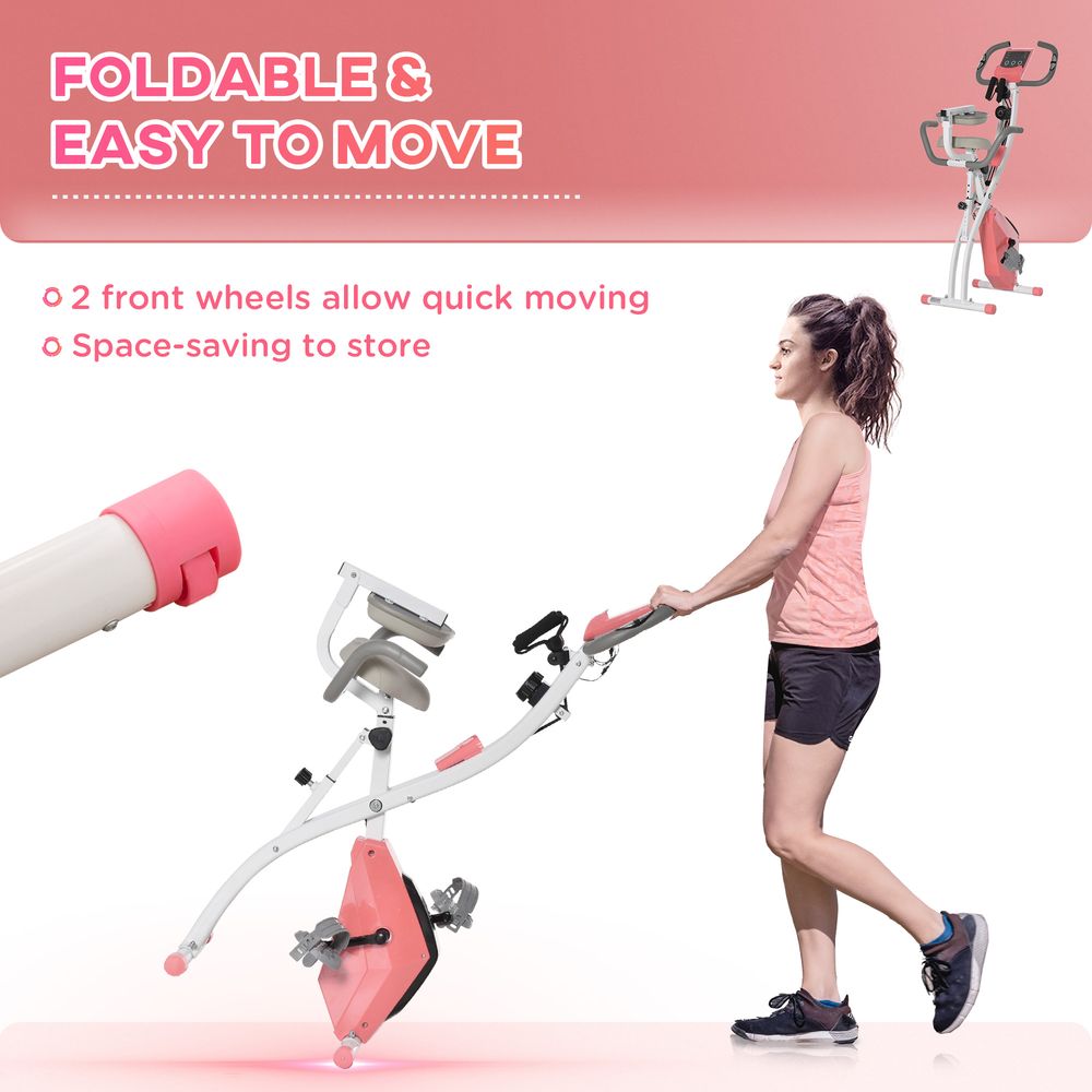 Premium Adjustable 2-in-1 Exercise Bike - LCD Monitor, Pulse Sensor, Pink - HOMCOM