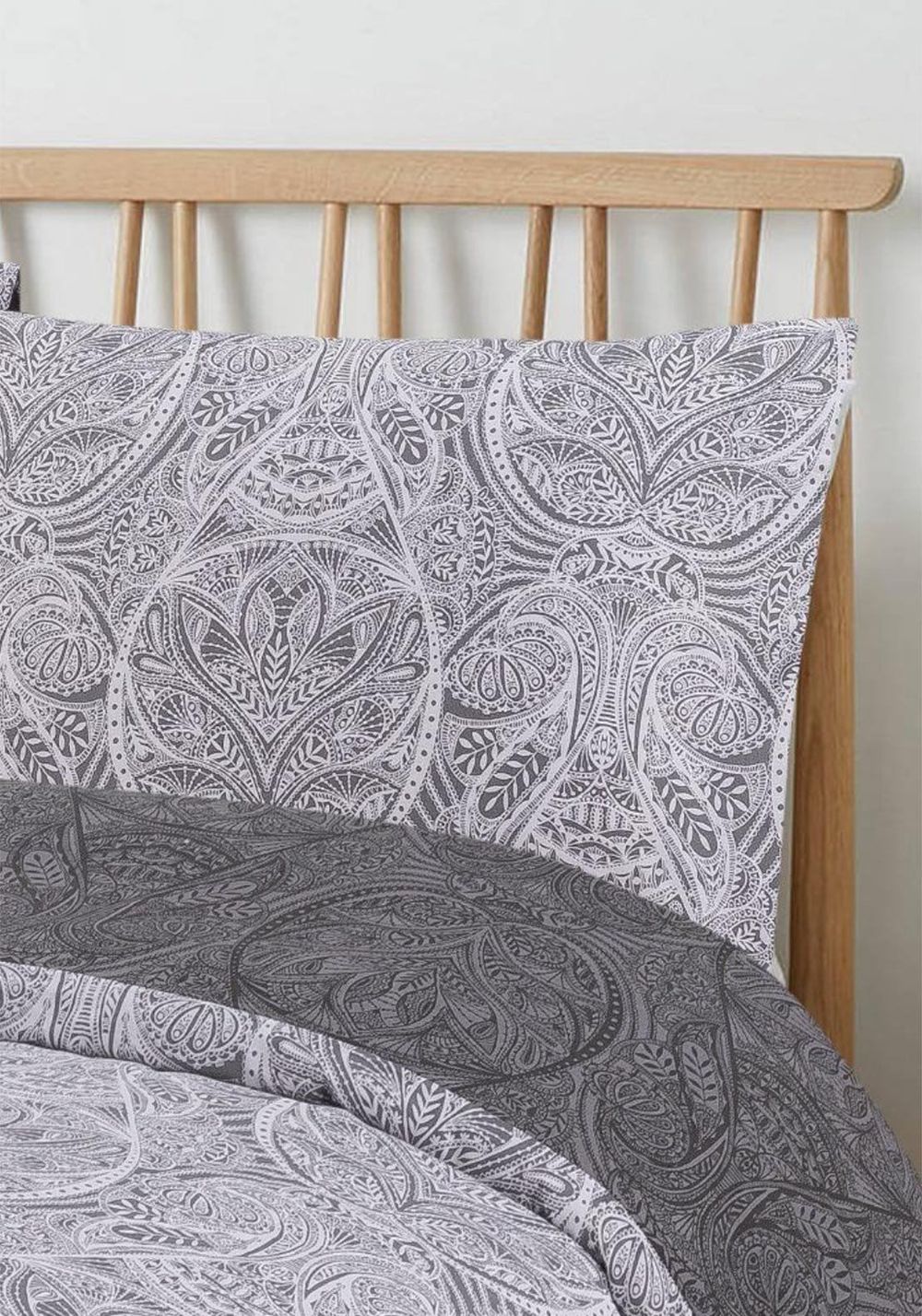Vantona Paisley Damask Duvet Cover Set-Double-Grey