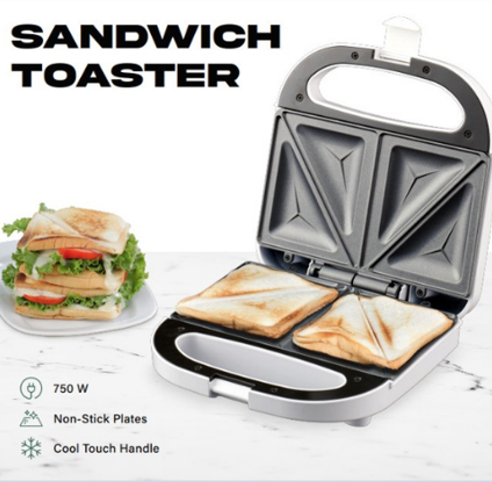 Domestic King White 2-Slice Sandwich & Toastie Maker With 750W Power, Featuring Indicator Lights, Non-Stick Plates, Automatic Temperature Control & A Cool-Touch Handle- DK18100