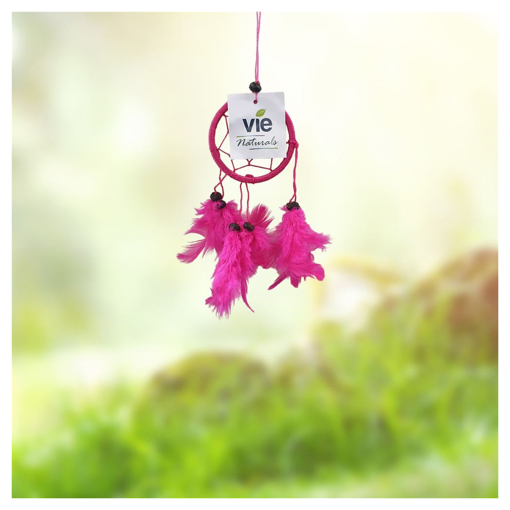 Dream Catcher, 6cm Ring w/ Bead, Pink: Handcrafted Spiritual Tool for Pleasant Dreams