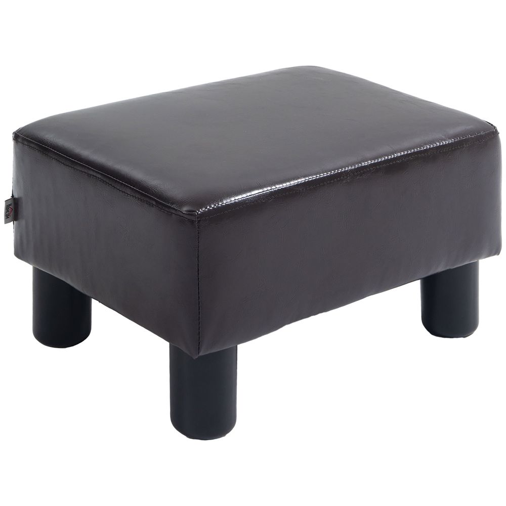 HOMCOM Chic Linen Fabric Footstool Ottoman Cube with 4 Plastic Legs Brown