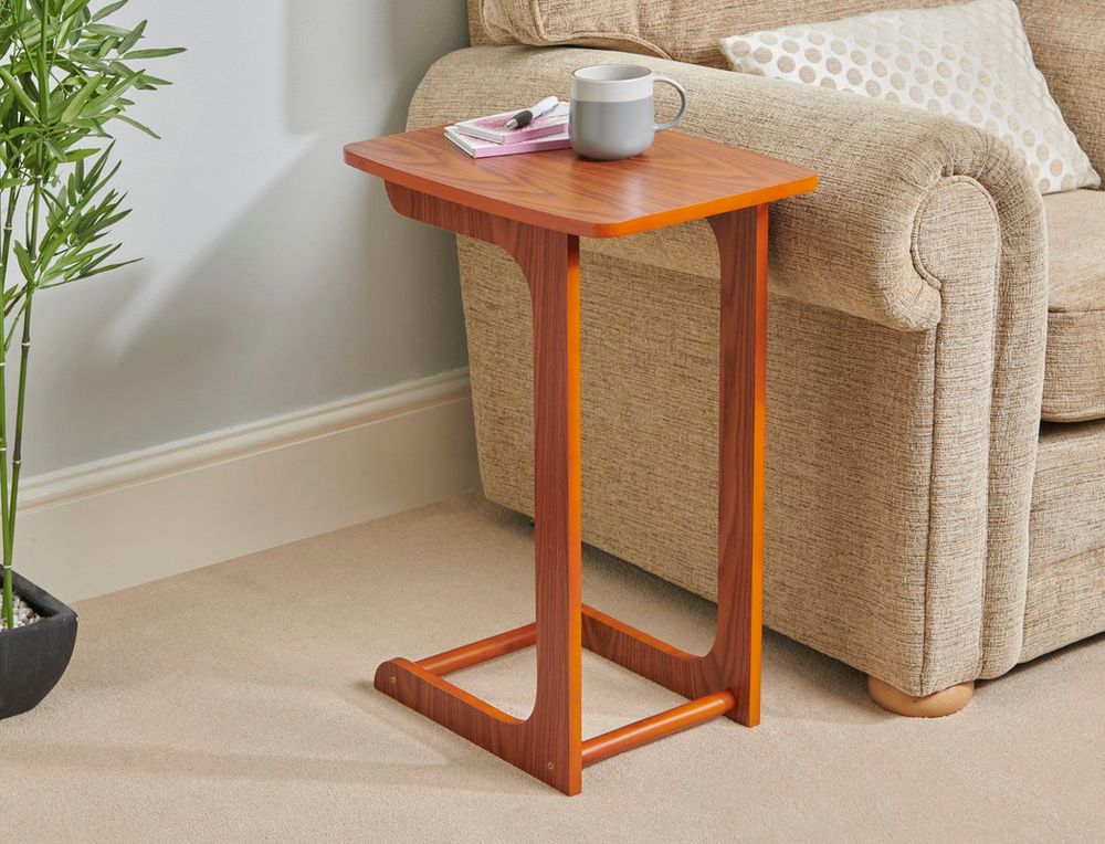 Greenhurst C Shaped Sofa Side Table, Compact Size Veneer Finish W30 x D44 x H60cm