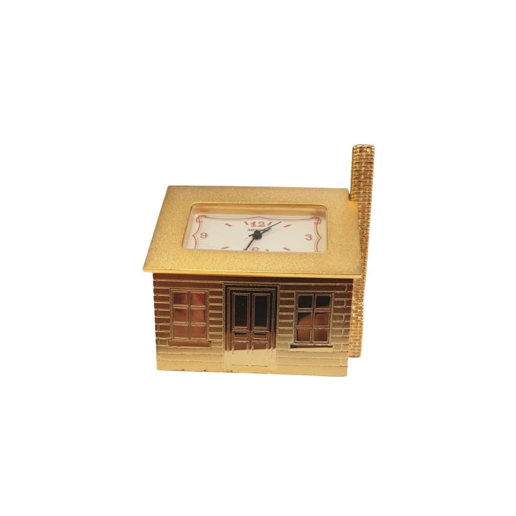 Miniature Clock Goldtone Plated House Design Solid Brass IMP1011 - CLEARANCE NEEDS RE-BATTERY