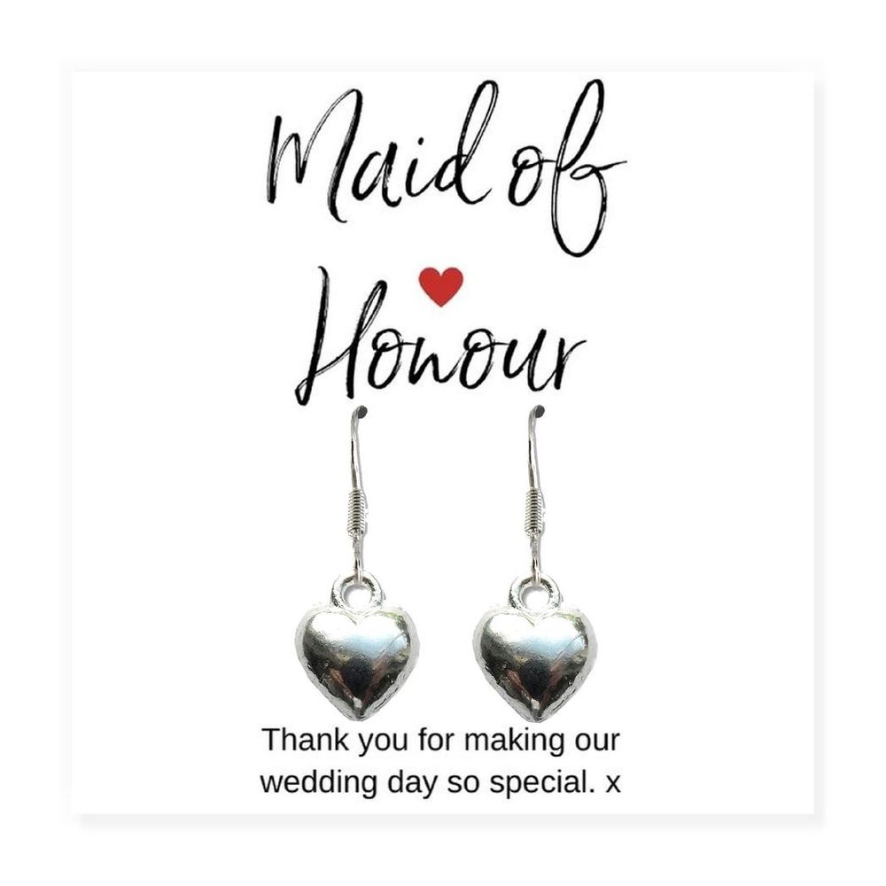Maid of Honour Heart Earrings & Thank You Card Gift