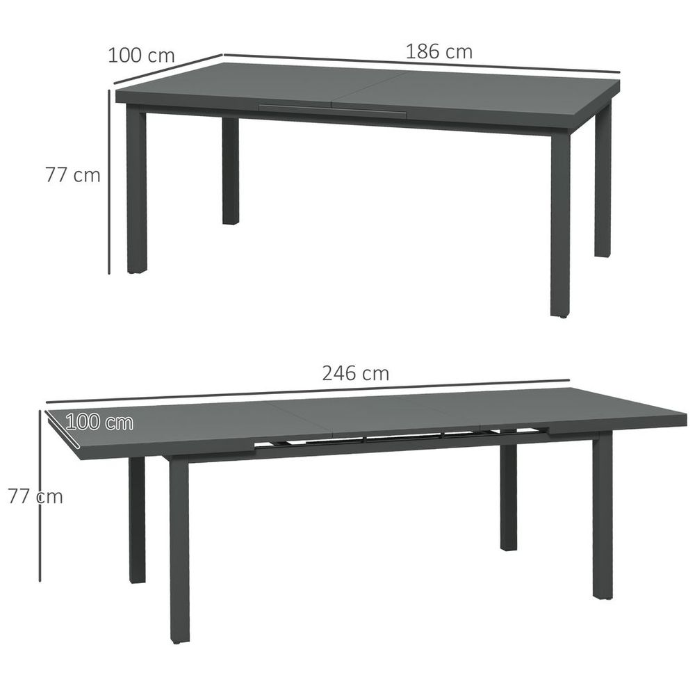 Outsunny Extendable Garden Table - Seats 6-8, Aluminium Frame