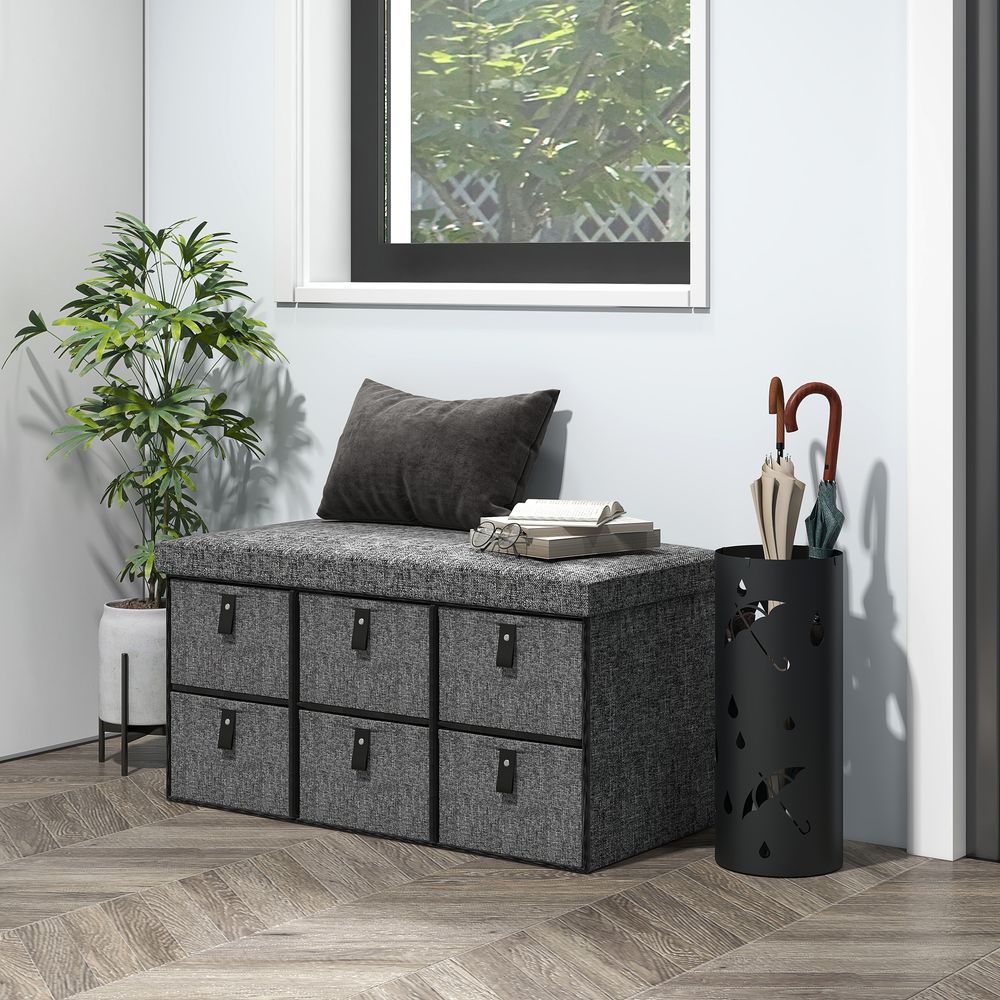 HOMCOM Shoe Bench with Cushioned Seat, 6 Fabric Drawers for Entryway Hallway